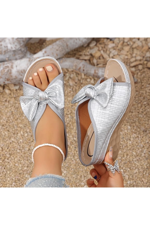 Women's Fish Mouth Platform Wedge Slippers,Lightweight Comfy Backless Mules Open Toe Non-slip Softsole Boho Beach Sandals Silver 7.5(40)