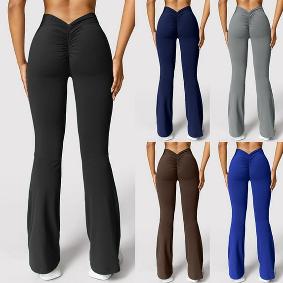 Miluxas Women's Flare Yoga Pants Elastic High Waist Flared Leggings Bootcut Gym Workout Pants Tummy Control Fitness Pants Navy 10(XL)