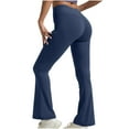 thumbnail image 1 of Miluxas Women's Flare Yoga Pants Solid Color High Waist Flared Leggings Bootcut Gym Workout Pants Tummy Control Blue 8(L), 1 of 4