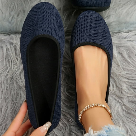 Miluxas Women's Flat Dress Shoes , Womens office/Working Knit Dress Shoes Round Toe Slip on Walking Shoes for Women Navy-A 7(39)