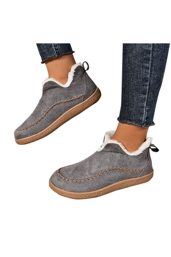 Women's Flat Heel Boot Ankle Boot Comfortable Casual Shoes A-Gray 7.5(40)