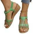 thumbnail image 1 of Miluxas Women's Flat Sandals Clearance Summer Beach Sandal T-Strap Rhinestone Beaded Bohemia Shoes Green 5.5(36), 1 of 6