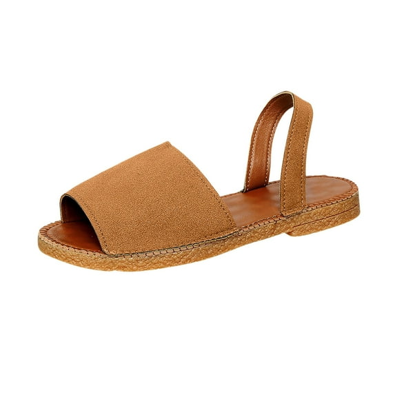 Miluxas Women's Flat Sandals Open Toe Solid Color Versatile Sandals Casual Summer Beach Sandal Brown 7(39)