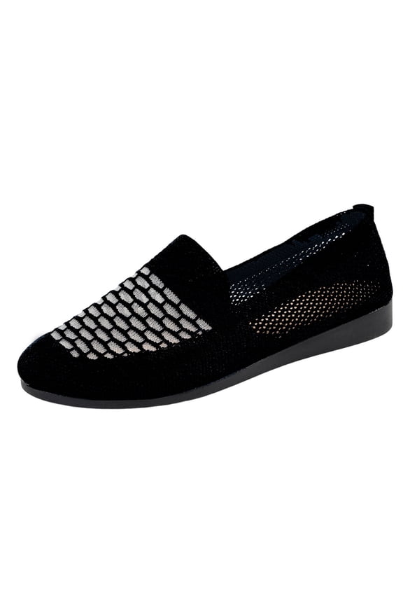 Women’s Flat Shoes Dress Shoes Knit Breath Round Toe Slip On Walking Flats Shoes for Woman Low Wedge Casual Black 5.5(36)