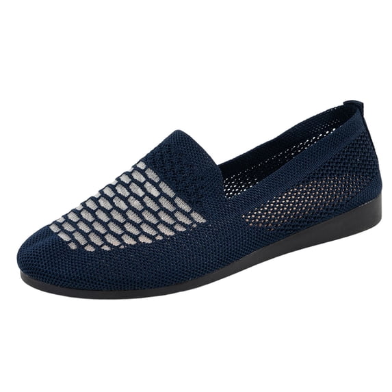 Miluxas Women’s Flat Shoes Dress Shoes Knit Breath Round Toe Slip On Walking Flats Shoes for Woman Low Wedge Casual Dark Blue 6(37)