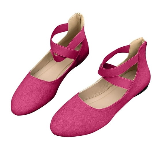 Miluxas Women's Flats Comfortable Fashion Shoes for Women with Ankle Straps Dressy Ballerina Style Closed Toe for Women Casual Flat Hot Pink 6.5(38)