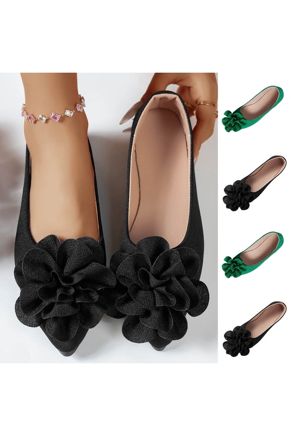 Women's Flats, Foldable Ballet Flats for Women, Flower Pionted Toe Comfort Light Weight Slip-On Dress Shoes Green 9.5(43)