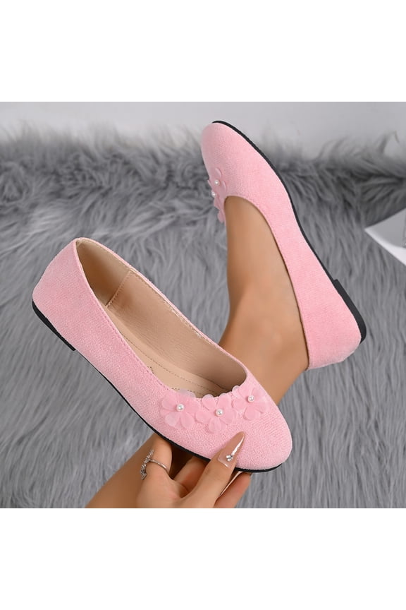 Women's Flats, Foldable Ballet Flats for Women, Flower Pionted Toe Comfort Light Weight Slip-On Dress Shoes Pink 7.5(40)