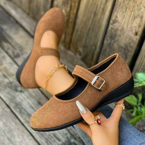 Miluxas Women's Flats Mary Jane Ballet Flats Comfortable Casual Walking Dressy office Slip-on Shoes with Adjustable Straps Brown 9(42)
