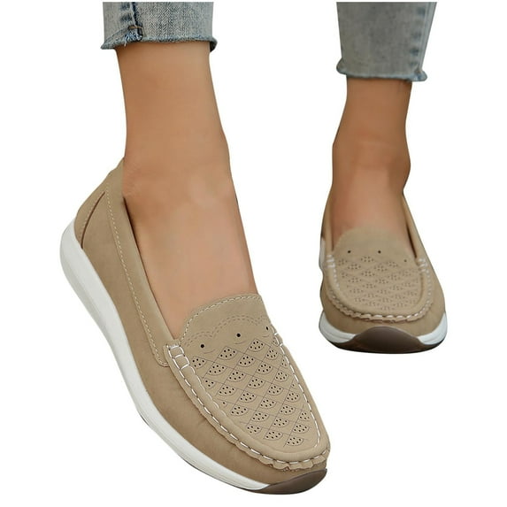 Miluxas Women's Flats Mesh Slip On Shoes Clearance Breathable Loafers Flats Soft Womens Casual Shoes Khaki 6(37)