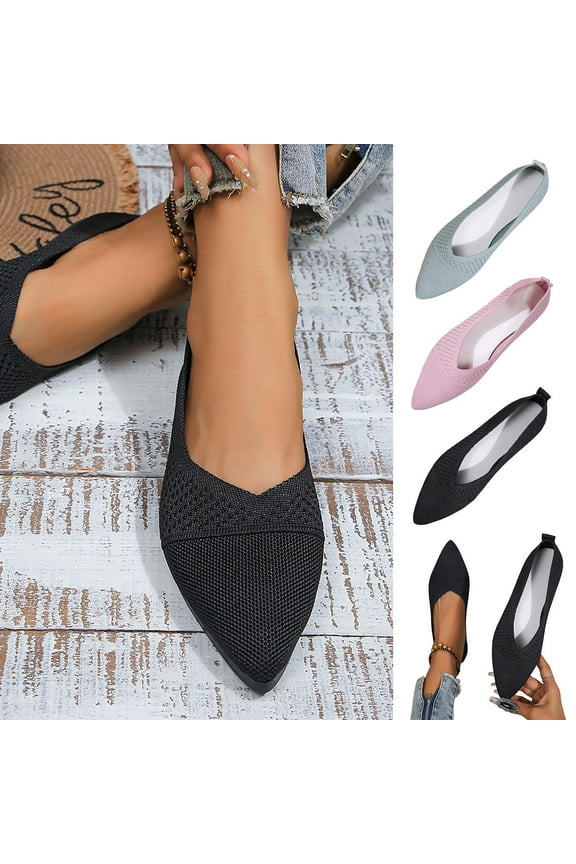 Women's Flats Pointed Toe Ballet Shoes Knit Dress Shoes Low Wedge Slip On Arch Support Walking office Business Flats Sky Blue 9.5(43)