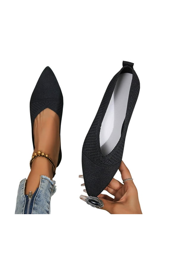 Women's Flats Pointed Toe Ballet Shoes Knit Dress Shoes Low Wedge Slip On Arch Support Walking office Business Flats Black 7.5(40)