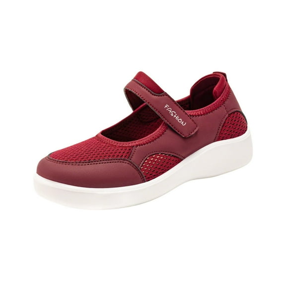 Miluxas Women's Flats Shoes Ballet Flats Fashion Knit Mesh Breathable Round Toe Comfortable Magic Tape Flats Dressy Shoes Red 7.5(40)