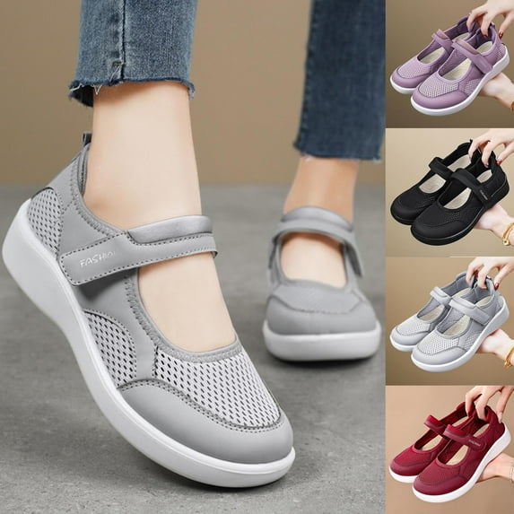 Miluxas Women's Flats Shoes Ballet Flats Fashion Knit Mesh Breathable Round Toe Comfortable Magic Tape Flats Dressy Shoes Red 8.5(41)