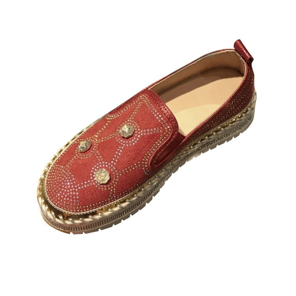 Miluxas Women's Flats Shoes Ballet Flats Fashion Round Toe Comfortable Sequined Flats Dressy Loafers for Women Red 5.5(36)