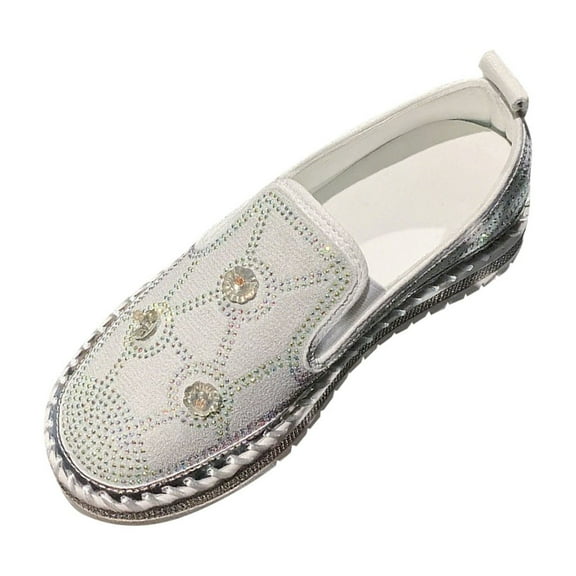 Miluxas Women's Flats Shoes Ballet Flats Fashion Round Toe Comfortable Sequined Flats Dressy Loafers for Women White 5.5(36)