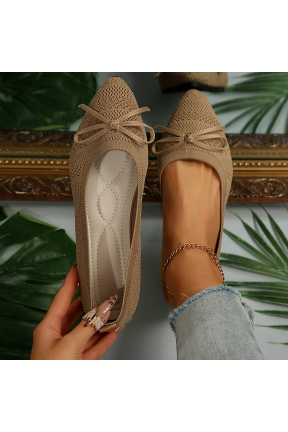 Women's Flats Shoes Comfortable Dressy Pointed Toe Knit Washable Ballet Flat Khaki 6.5(38)