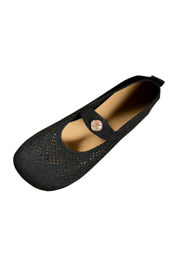 Women’s Flats Shoes Comfortable Crochet Mesh Round Toe Slip on Casual Ballet Flats Dress Shoes Black 7(39)