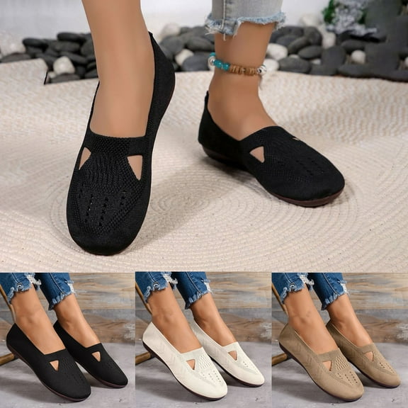 Miluxas Women’s Flats Shoes Comfortable Knit Solid Color Round Toe Slip on Casual Ballet Flats Dress Shoes Khaki 9.5(43)