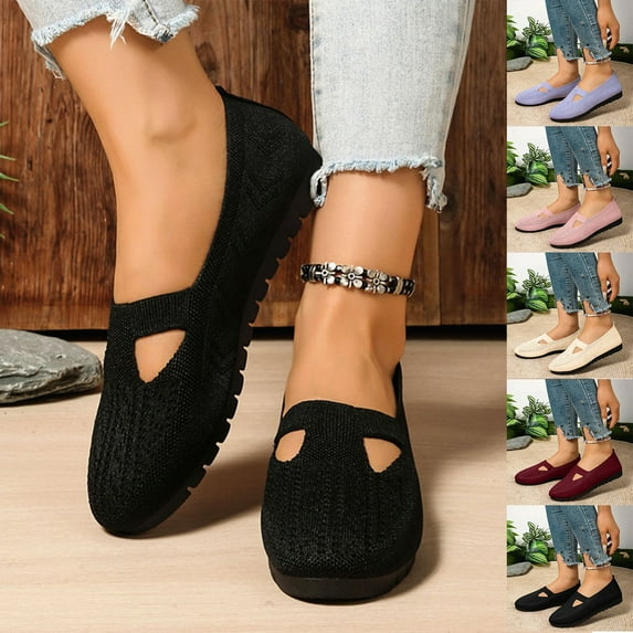 Miluxas Women’s Flats Shoes Comfortable Knit Solid Color Round Toe Slip on Casual Ballet Flats Dress Shoes Wine 9.5(43)