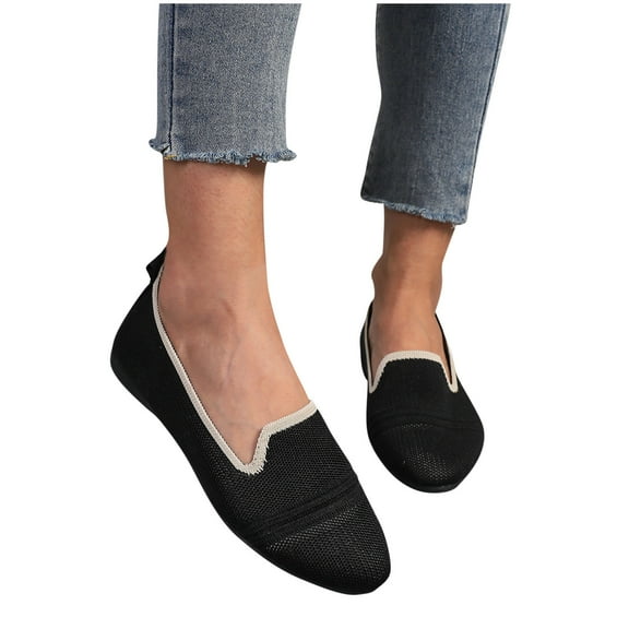 Miluxas Women's Flats Shoes Knit Pointed Toe Ballet Flats Comfortable Dressy Washable Ballerina Flat Black 9.5(43)