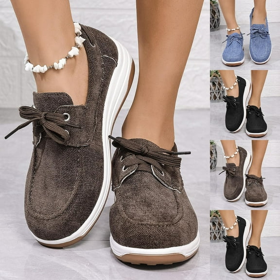 Miluxas Women's Flats Shoes Lace up Flats Fashion Round Toe Shallow Mouth Comfortable Dressy Slip on Thick-Soled Flats for Women Brown 9.5(43)