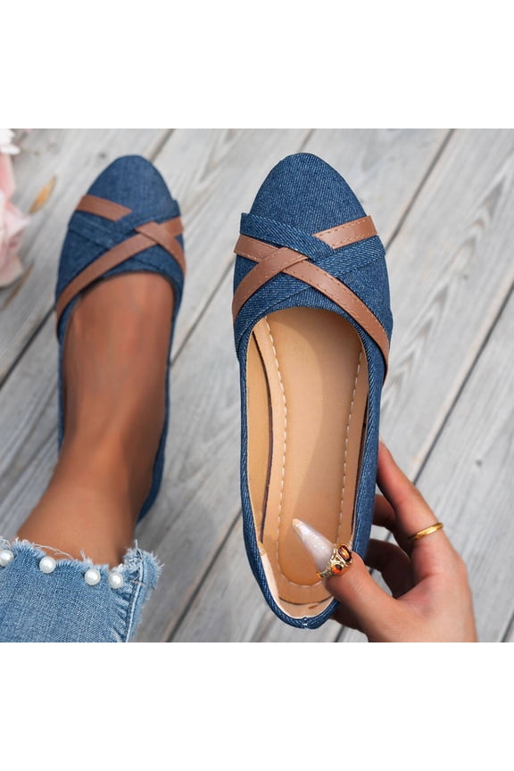 Women's Flats Shoes Pointed Toe Denim Ballet Comfortable Dressy Slip On Flat Classic Ballet office Work Shoes Dark Blue 8.5(41)