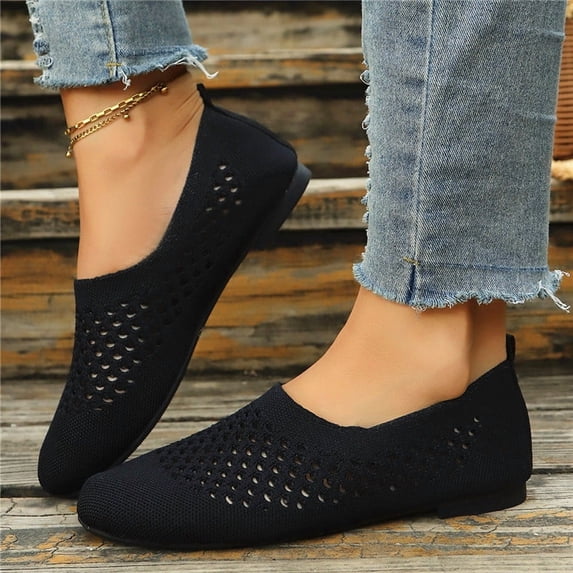 Miluxas Women's Flats Shoes Softable Slip On Round Toe Ballet Shoes Comfortable Dressy Knit Flat Black 8.5(41)