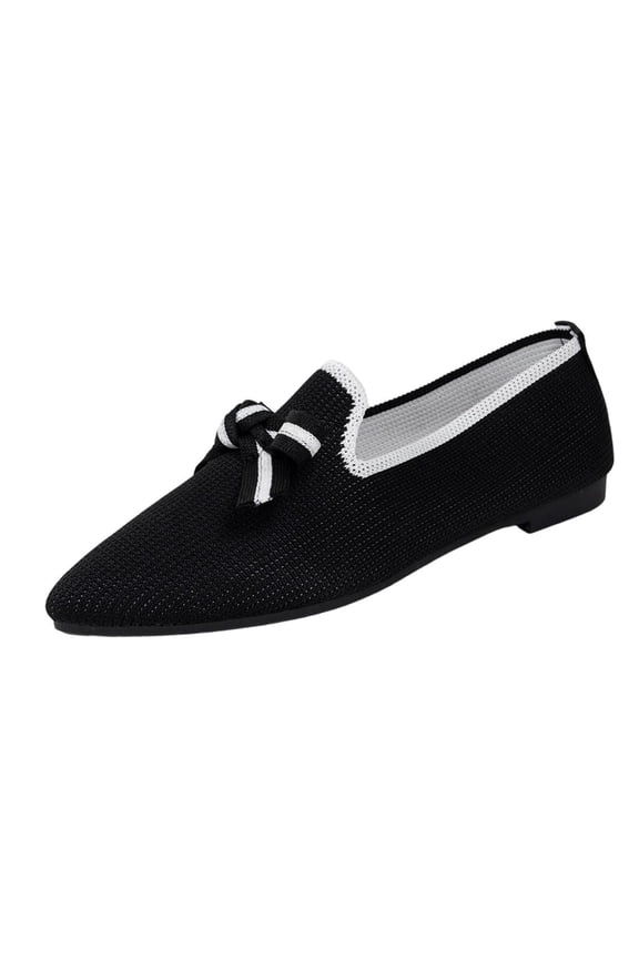 Women's Flats Shoes Women Comfortable Dress Shoes Bow Pointed Toe Flats Ballet Mesh Knit Flat Dressy Slip on Business Color Block Casual Shoes for Women Black 8.5(41)