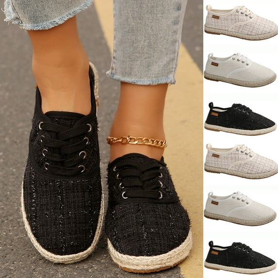 Miluxas Women's Flats Slip-On Shoes Espadrilles Flats Closed Toe Cute Loafer Breathable Casual Shoes for Women White 9.5(43)