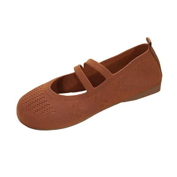 Miluxas Women's Flats Slip on Go Walk Shoes for Women Comfortable Walking Sneakers Knit Breathable Dressy Ballet Shoes Brown 5.5(36)