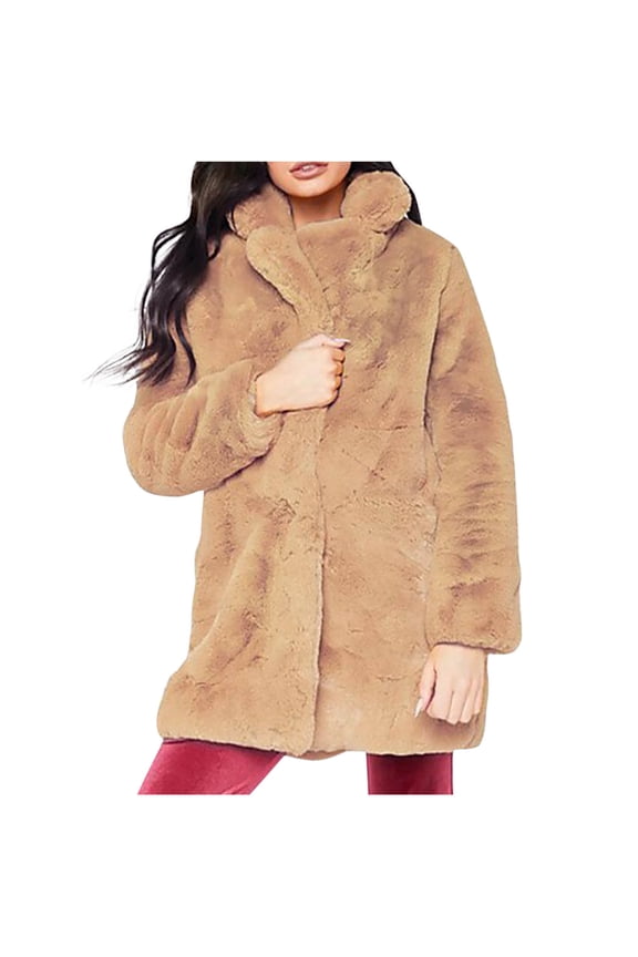Women's Fleece Jacket Faux Fur Fuzzy Hooded Winter Casual Coats Cardigan Sweaters with Pokets Beige 10(XL)