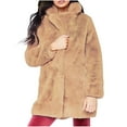 thumbnail image 1 of Miluxas Women's Fleece Jacket Faux Fur Fuzzy Hooded Winter Casual Coats Cardigan Sweaters with Pokets Beige 12(XXL), 1 of 3