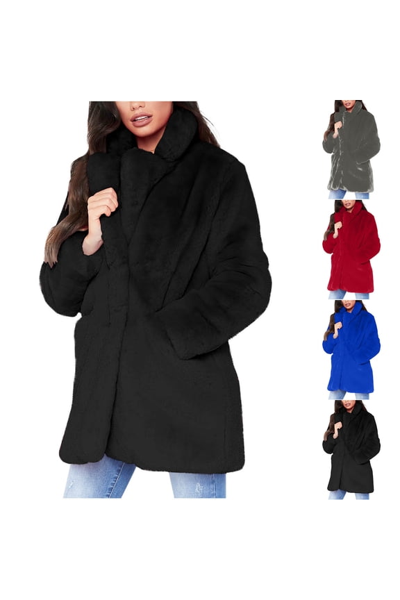 Women's Fleece Jacket Faux Fur Fuzzy Hooded Winter Casual Coats Cardigan Sweaters with Pokets