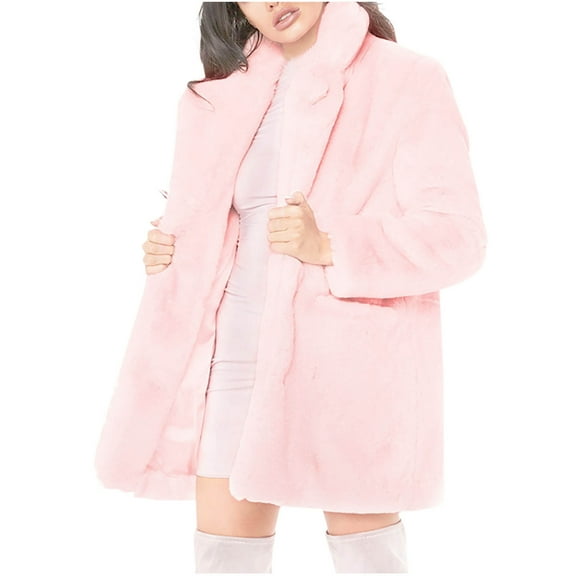 Miluxas Women's Fleece Jacket Faux Fur Fuzzy Hooded Winter Casual Coats Cardigan Sweaters with Pokets Pink 8(L)