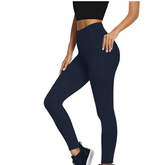 Miluxas Women's Fleece Lined Leggings thermal Warm Winter Tights High Waisted Yoga Pants Cold Weather with Pockets Navy 10(XL)