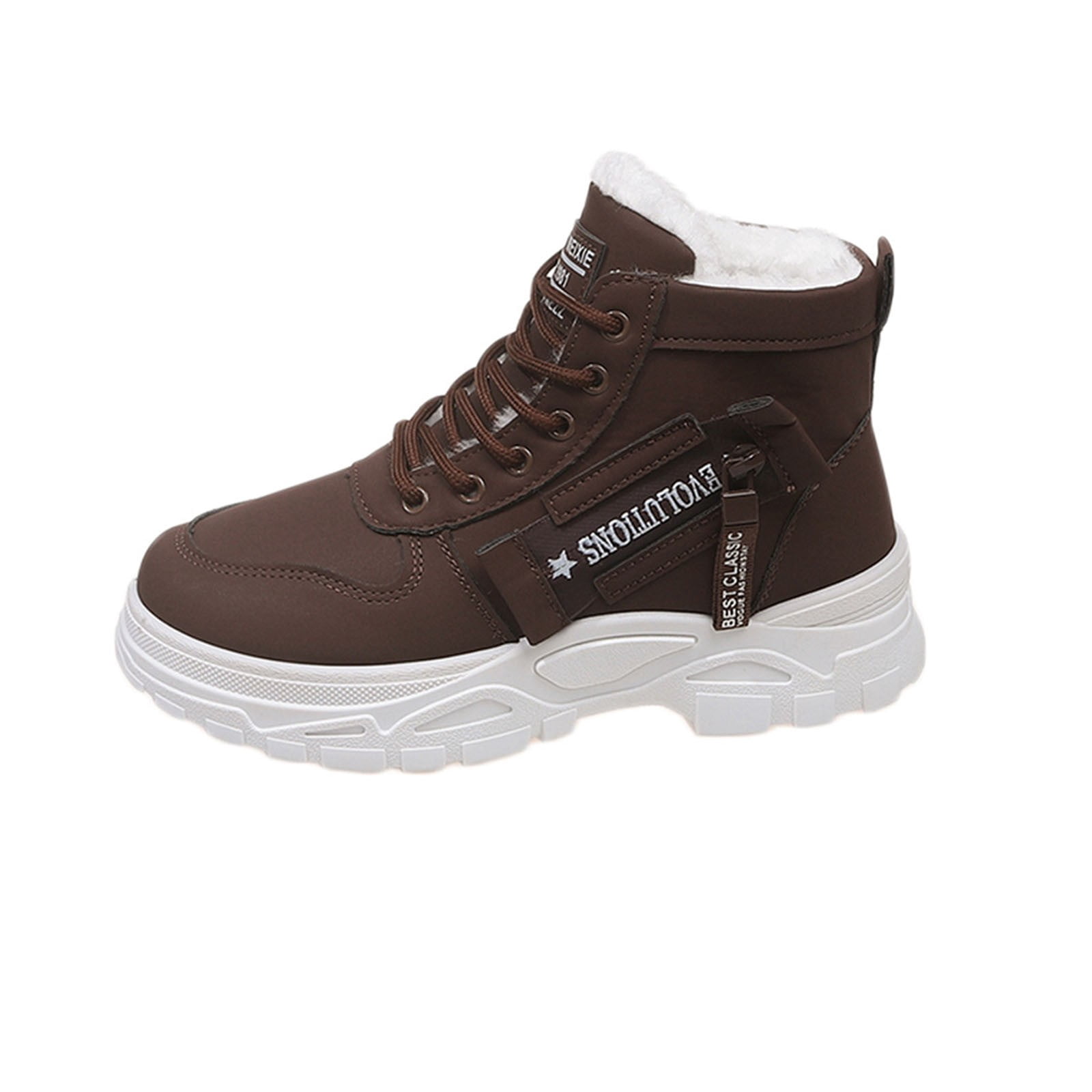 Miluxas Women's Fleece Lined Snow Boots, Thick Platform Winter Outdoor Shoes Hiking Warm Ankle Shoes Brown 8.5(41)