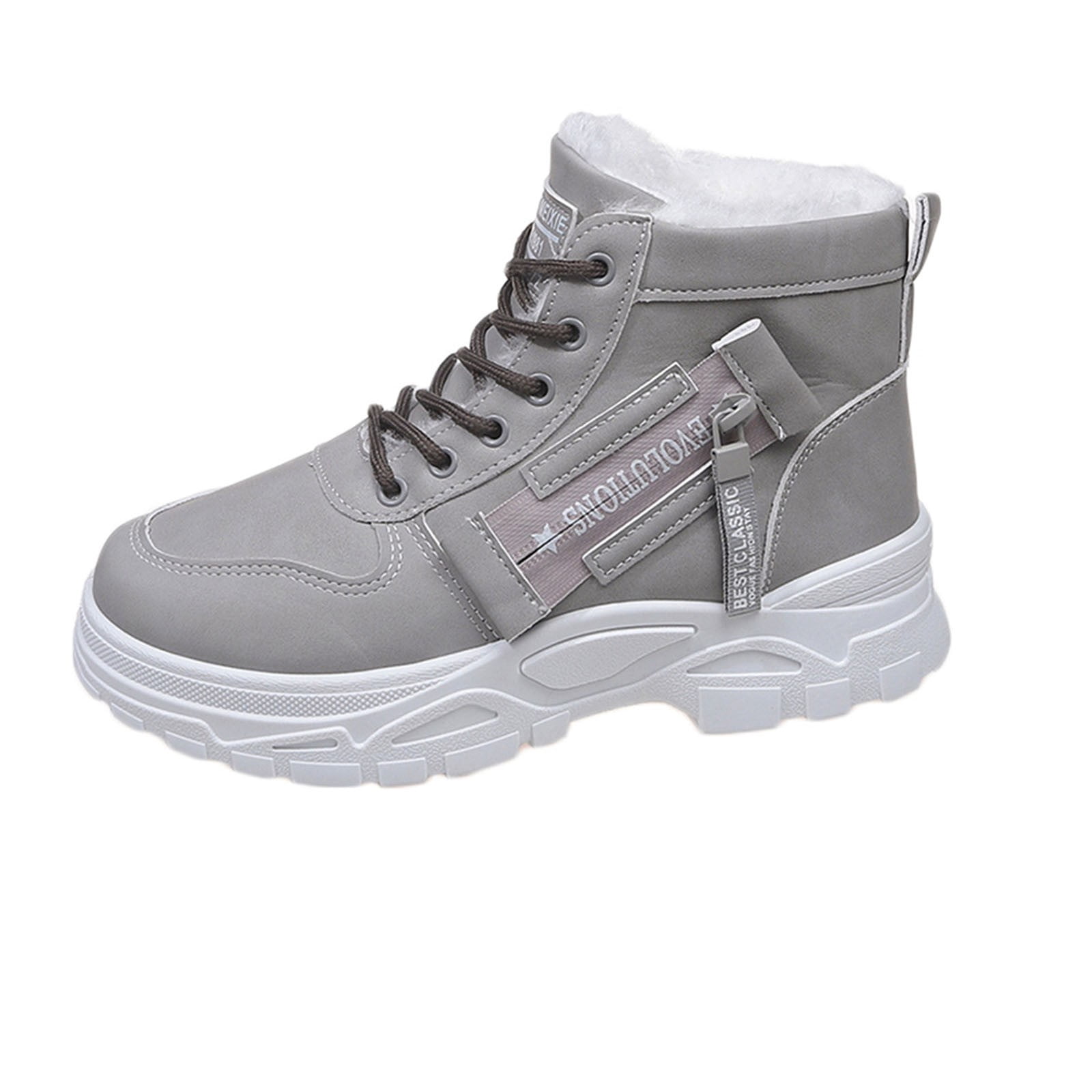 Miluxas Women's Fleece Lined Snow Boots, Thick Platform Winter Outdoor Shoes Hiking Warm Ankle Shoes Gray 6(37)