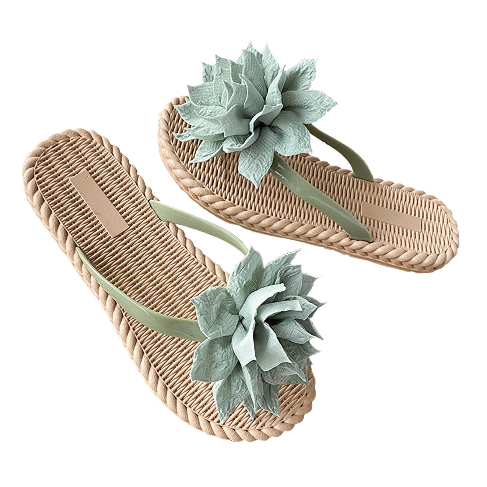 Miluxas Women's Flower Flip Flops Clearance Beach Flat Thong Sandals Green 40
