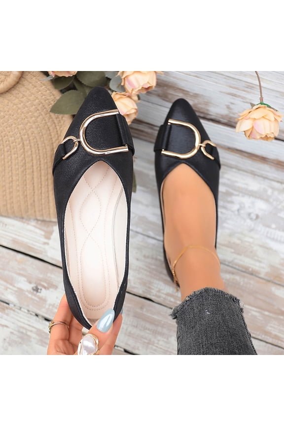 Women's Foldable Ballet Flats, Portable Slip-on Shoes, Circular Embellished, Synthetic Leather, Round Toe, Casual Black 9(42)