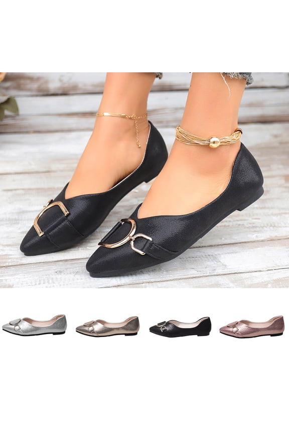 Women's Foldable Ballet Flats, Portable Slip-on Shoes, Circular Embellished, Synthetic Leather, Round Toe, Casual Silver 9.5(43)