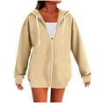 thumbnail image 1 of Miluxas Women's Full Zip up Hoodie Long Sleeve Hooded Drawstring Sweatshirts Pockets Jacket Coat for Women Beige L(L), 1 of 5