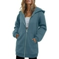 thumbnail image 1 of Miluxas Women's Full Zip up Hoodie Solid Color Long Sleeve Hooded Sweatshirts Pockets Jacket Coat for Women Blue L(L), 1 of 5