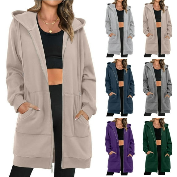 Miluxas Women's Full Zip up Hoodie Solid Color Long Sleeve Hooded Sweatshirts Pockets Jacket Coat for Women Pink XL(XL)