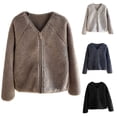 thumbnail image 1 of Miluxas Women's Fuzzy Fleece Jacket Long Sleeve V Neck Zip up Warm Coat Soft Solid Casual Outerwear Gray XL(XL), 1 of 4