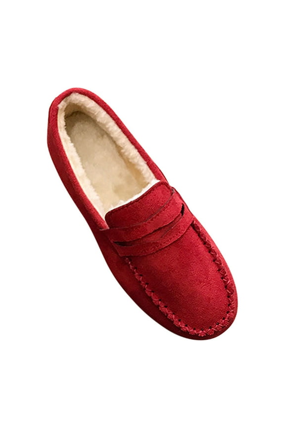 Women's Fuzzy House Slippers Cozy Faux Micro Suede Moccasins Slip on Loafer Shoes for Indoor and Outdoor