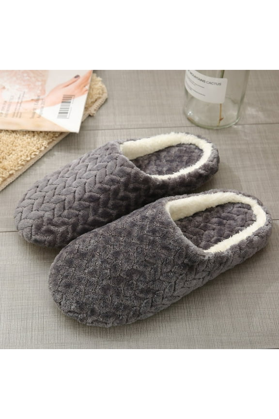 Women's Fuzzy Wool-Like Memory Foam Slip on House Slippers Cozy Soft Indoor Outdoor Ladies Home Shoes Gray 6-6.5(36-37)