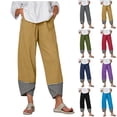 thumbnail image 1 of Miluxas Women's Gingham Trim Wide Leg Pants Elastic High Waist Loose Fit Casual Cropped Pants with Pockets Summer Work Casual Trousers Red, 1 of 7