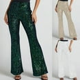 thumbnail image 1 of Miluxas Women's Glitter Sequin Wide Leg Pants High Waist Bell Bottoms Party Flared Trousers White 10(XL), 1 of 9