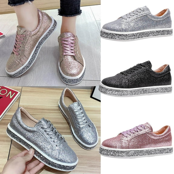 Miluxas Women's Glitter Tennis Sneakers Neon Dressy Sparkly Sneakers Rhinestone Bling Wedding Bridal Shoes Shiny Sequin Shoes Silver 9.5(43)